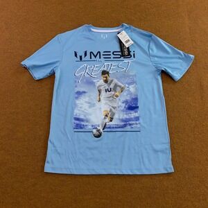 Messi Collection Boys Large 14-16 Blue The Greatest Graphic T-Shirt NWT *Flaw